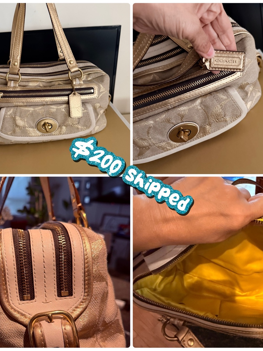 Coach Sabrina Metallic Gold Signature Tote Bag